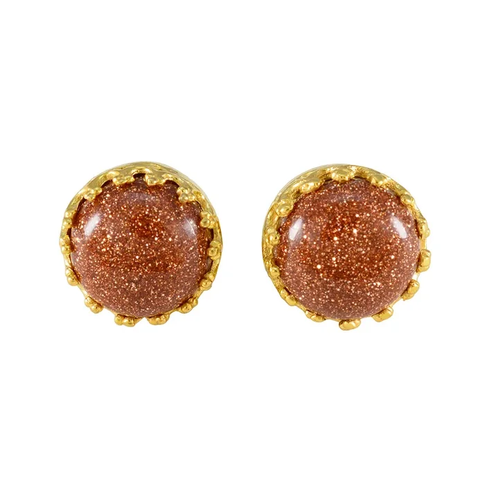 Sun Stone Spanish Ángeles Solitaire Stud Brown Sterling Silver Earring