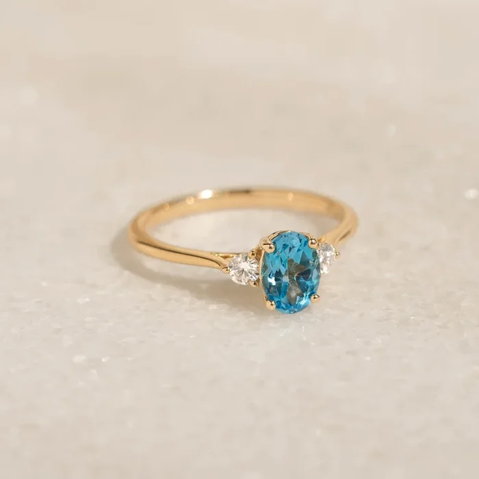 Swiss Blue Topaz and Diamond Ring 14k Gold – Kindra