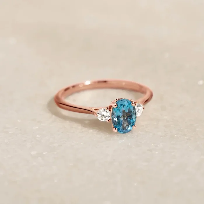 Swiss Blue Topaz and Diamond Ring Rose Gold – Kindra