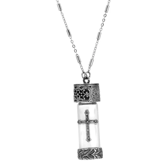 Symbols of Faith Antique Cross Glass Vial Necklace 30″
