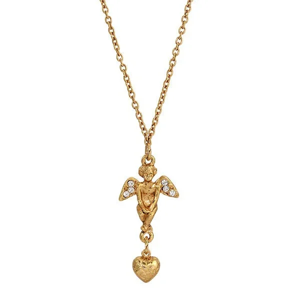 Symbols Of Faith Crystal Angel Heart Pendant Necklace 16″ + 3″ Extender