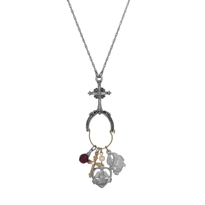 Symbols Of Faith Multi Charm Holder Cross Necklace 28″