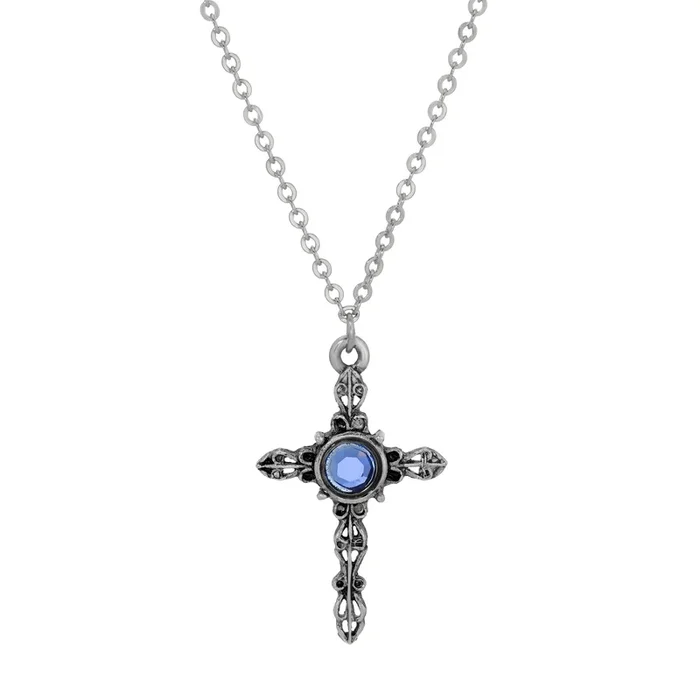 Symbols Of Faith Sapphire Crystal Cross Pendant Necklace 18″