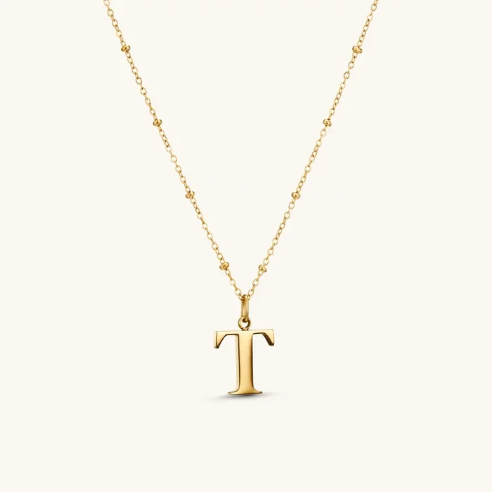 T Initial Pendant Necklace Gold