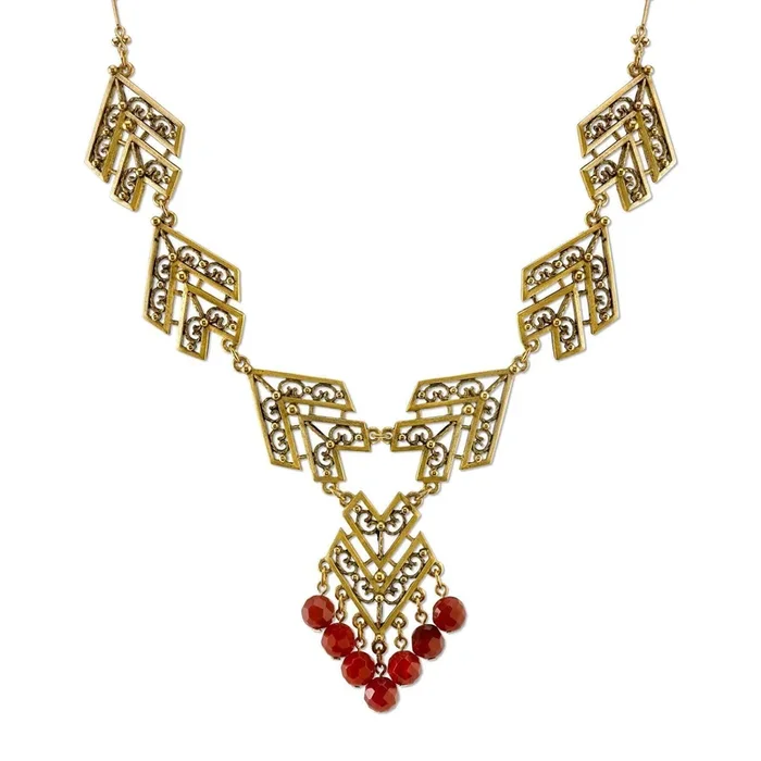 T.R.U. Genuine Carnelian Chevron Statement Necklace 16″ + 3″ Extender