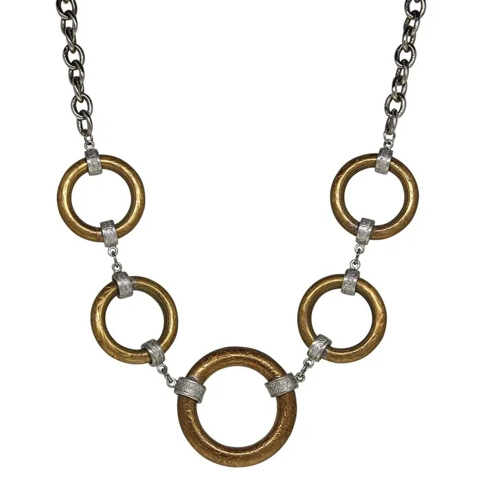 T.R.U. Round Etched Vine Hoop Linking Chain Necklace 16″ + 3″ Extender
