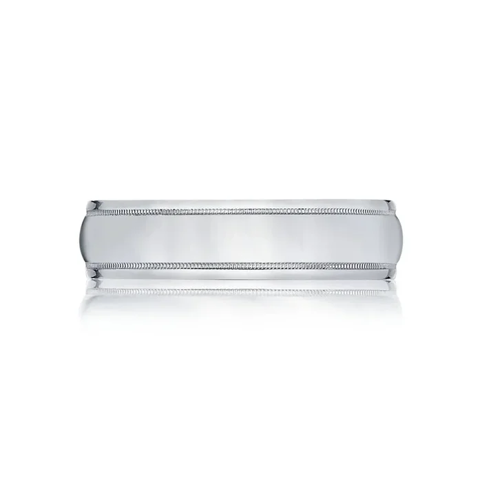 Tacori Classic Gents 18k White Gold Milgrain High Polish 5mm Wedding Band