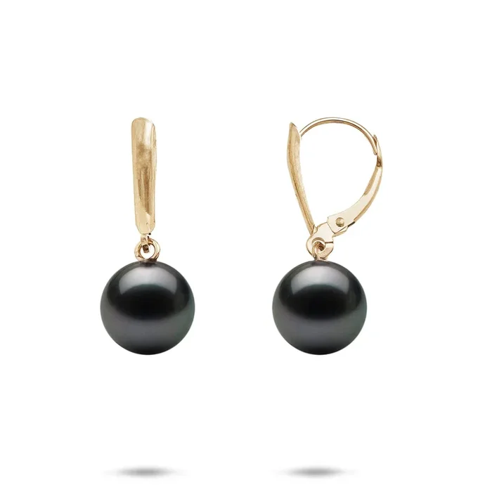 Tahitian Black Pearl Earrings in Gold – 9-10mm