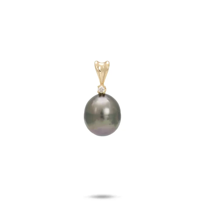 Tahitian Black Pearl Pendant in Gold with Diamond – 8-9mm
