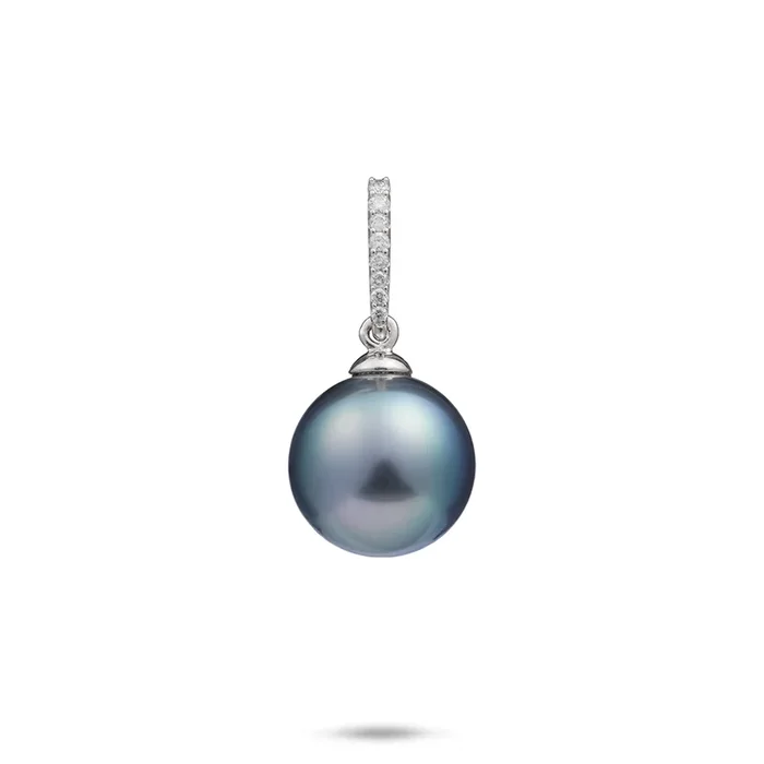 Tahitian Black Pearl Pendant in White Gold with Diamonds – 12-14mm