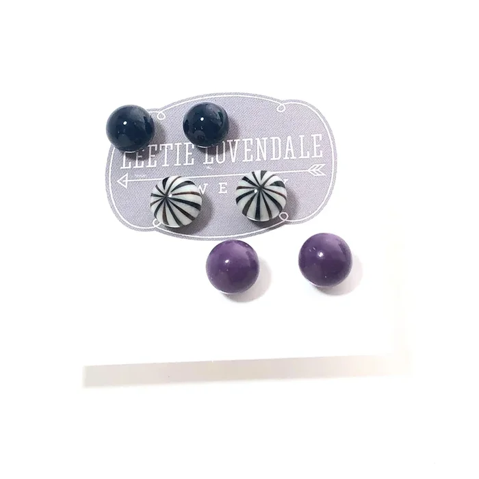Tailored Pinstripe 8mm Triple Stud Earrings Set