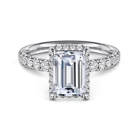 Talisa – 14K White Gold Emerald Cut Hidden Halo Diamond Engagement Ring (Setting Only)