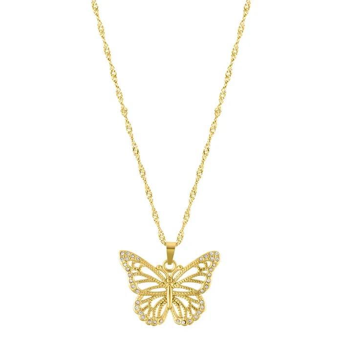 Tarnish Resistant 14k Gold Plated Pave Butterfly Necklace