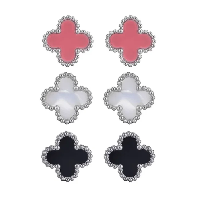 Tarnish Resistant Silver Plated Set of 3 Clover Stud Earrings