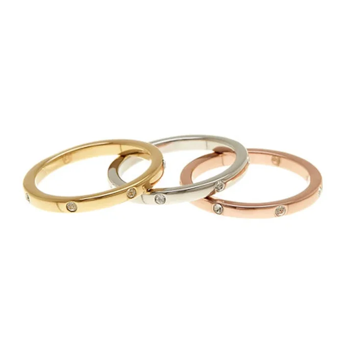 Tarnish Resistant Tri-Color Dotted Eternity Band Set