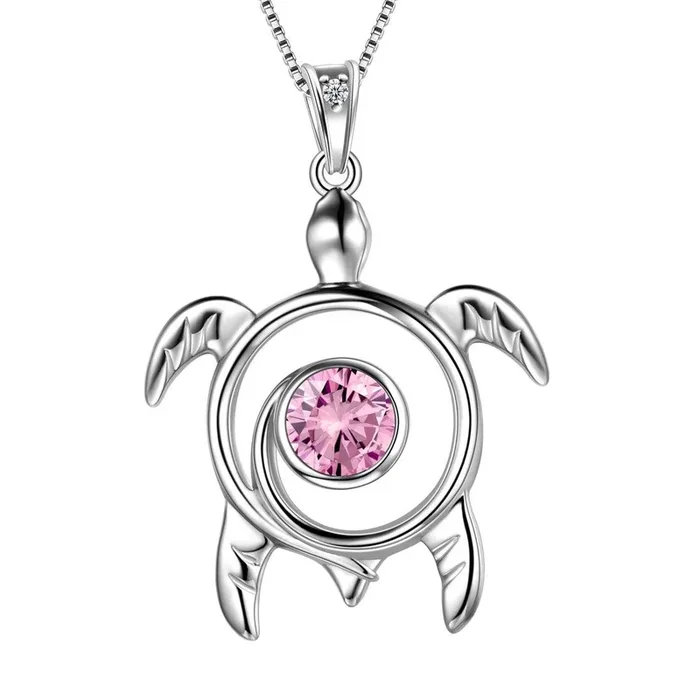 Tartaruga Birthstone Ottobre Tormalina Collana Ciondolo Donna Ragazza Gioielli Regalo di compleanno