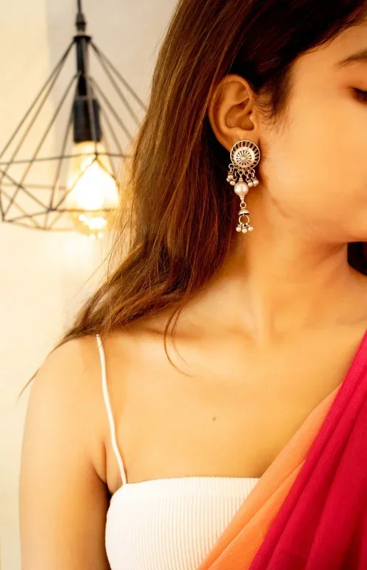 Tattva Carved Embossed Motif Ghughri Drop Earrings