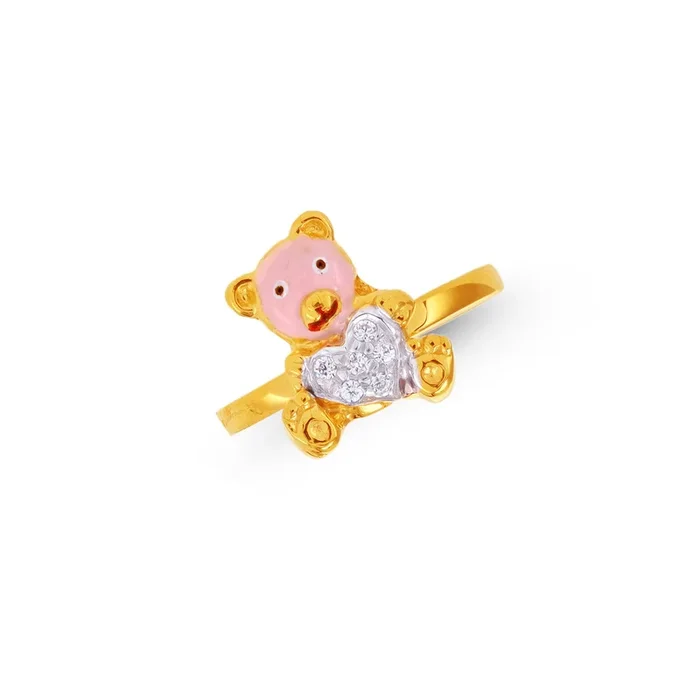 Teddy Bear Minakari Ring for Kids with CZ in 22K Gold