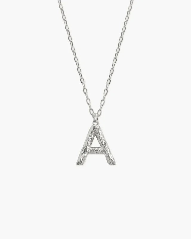 Textured Initial Letter Necklace in Silver