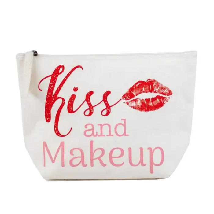 The Royal Standard Kiss & Makeup Cosmetic Bag White/Cherry/Pink 10.25×6.75×3