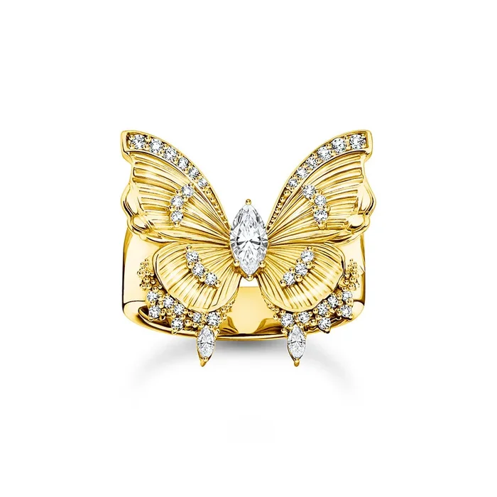 Thomas Sabo Bloom Yellow Gold-Plated Butterfly Cocktail CZ Ring