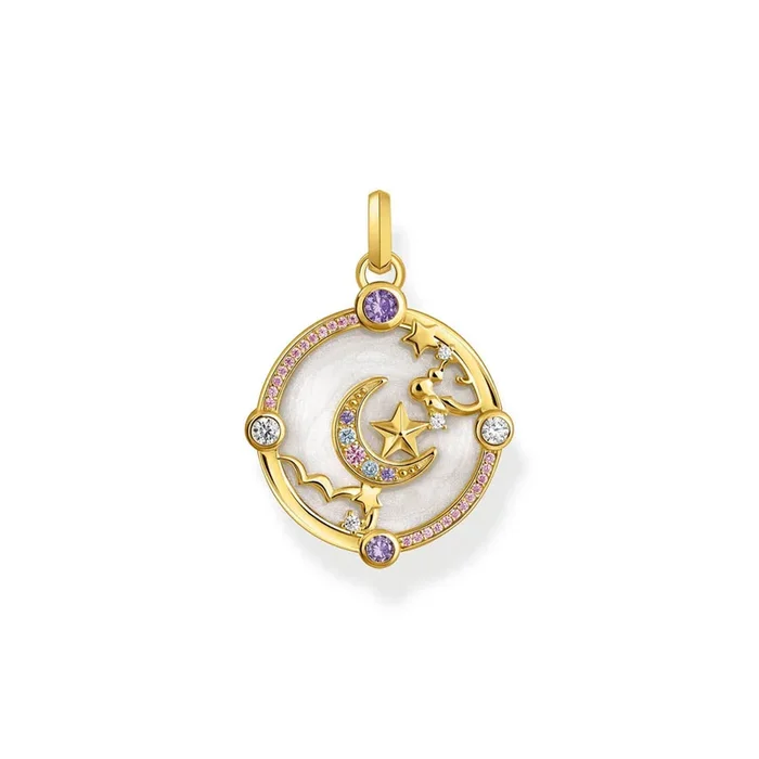 Thomas Sabo Gold Plated Sterling Silver Cosmic Amulet CZ Moon Pendant