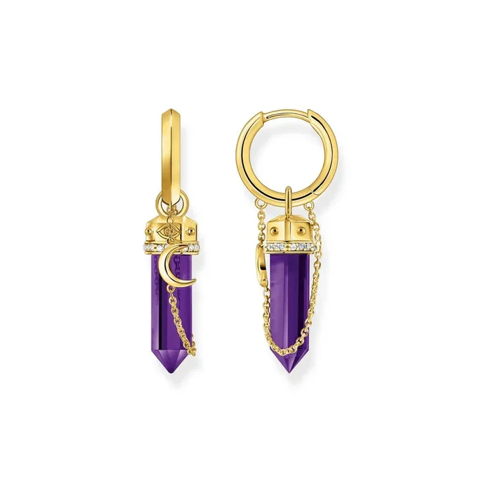 Thomas Sabo Gold Plated Sterling Silver Cosmic Synthetic Amethyst Hoop Earrings