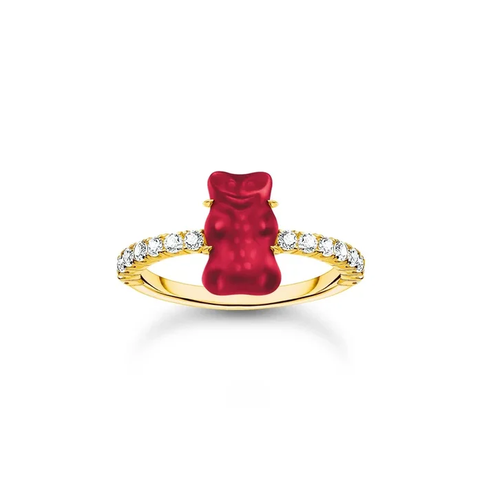 Thomas Sabo Gold Plated Sterling Silver Haribo Cubic Zirconia Strawberry Red Bear Ring