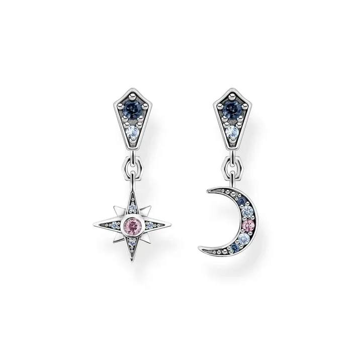 Thomas Sabo Kingdom Sterling Silver Small Star & Moon Mismatched Drop Earrings