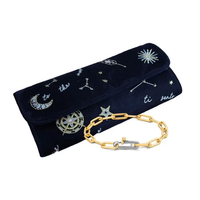 Ti Sento Festive Set Two-Tone “Closed Forever” Link Bracelet and Cosmic Jewelry Roll