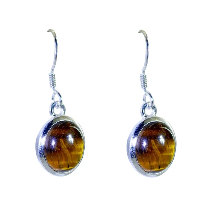 Tiger Eye German Abigail Solitaire Dangle Brown Silver Earring
