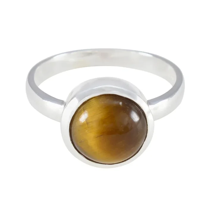 Tiger Eye Solitaire Indian 925 Sterling Silver Brown Gems Slim Contemporary Ring Jewelry