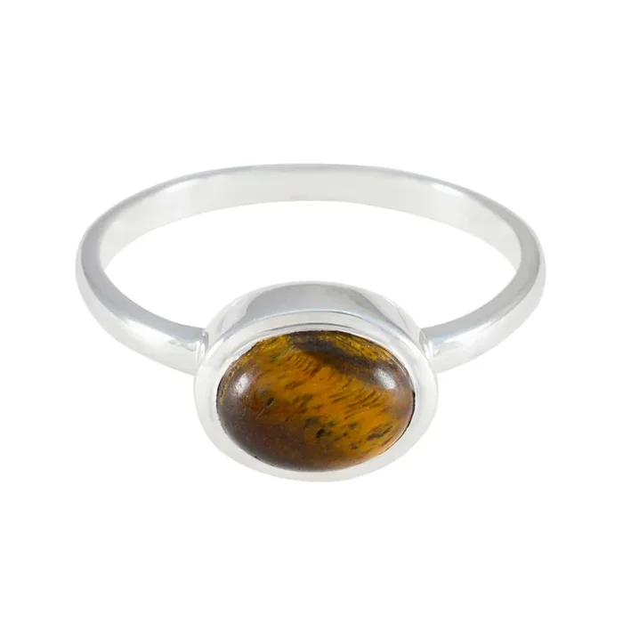 Tiger Eye Solitaire Japanese Silver Brown Gemstones Dainty Contemporary Ring Jewelry