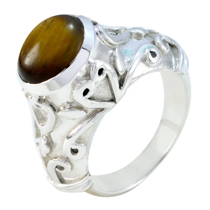 Tiger Eye Solitaire Moroccan 925 Silver Brown Gems Statement antique Ring Jewelry
