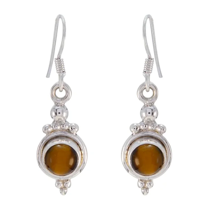 Tiger Eye Spanish Valentina multiple Dangle Brown Sterling Silver Earring