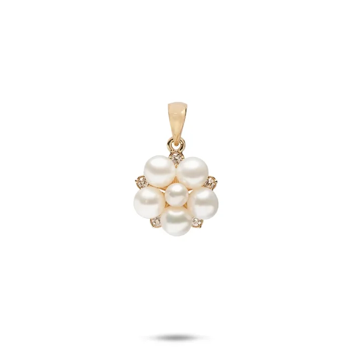 Tiny Bubbles Freshwater White Pearl Pendant in Gold with Diamonds