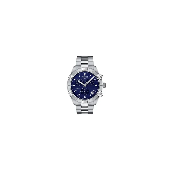 Tissot T-Classic PR 100 Sport chronograph watch blue dial steel bracelet 44 mm