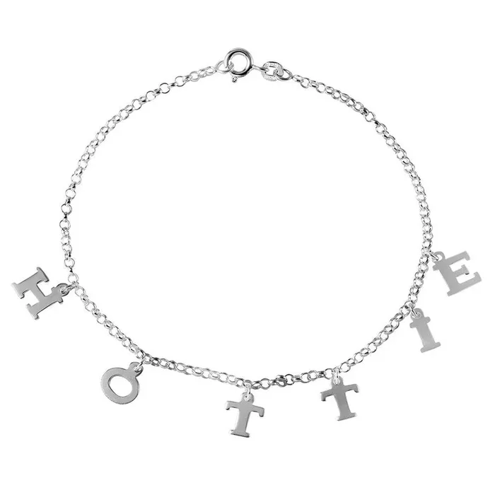 Tobillera con eslabones de cadena con dije HOTTIE de plata 925 – ANK00003