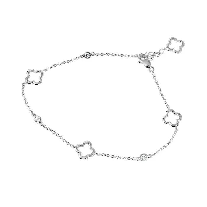Tobillera con flor abierta chapada en rodio en plata 925 – BGF00008