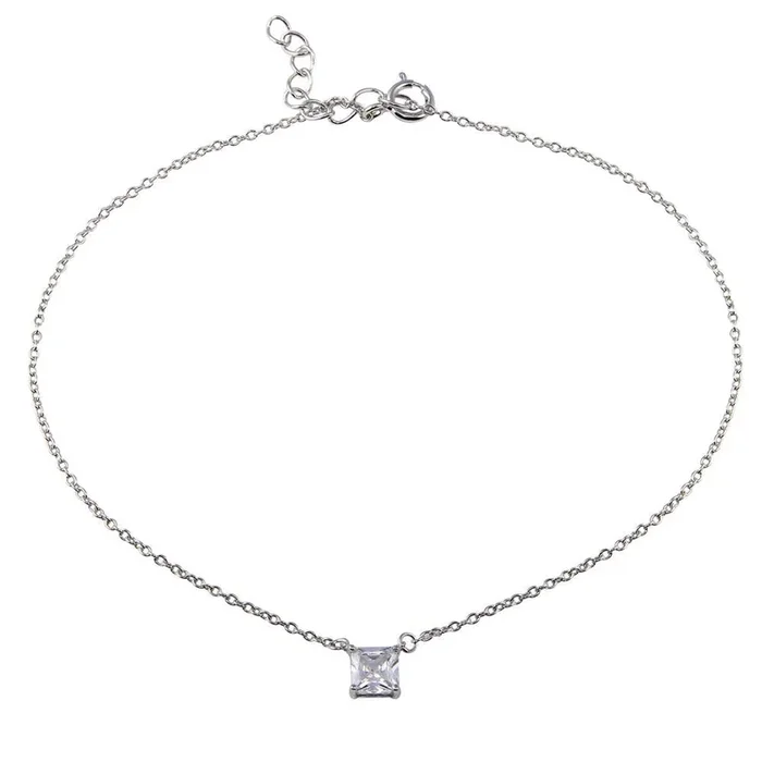 Tobillera de plata de ley 925 rodiada con circonitas cuadradas – BGF00028