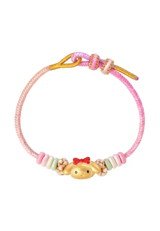 TOMEI Chomel X Sanrio My Melody Charm with Pink Rope Bracelet, Yellow Gold 999 (5D)