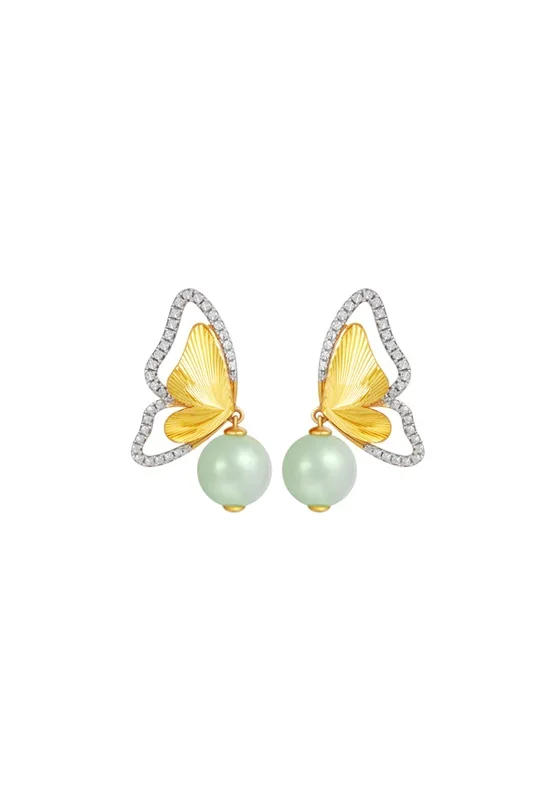 TOMEI Diamond Cut Collection Butterfly Jade Earrings, Yellow Gold 916