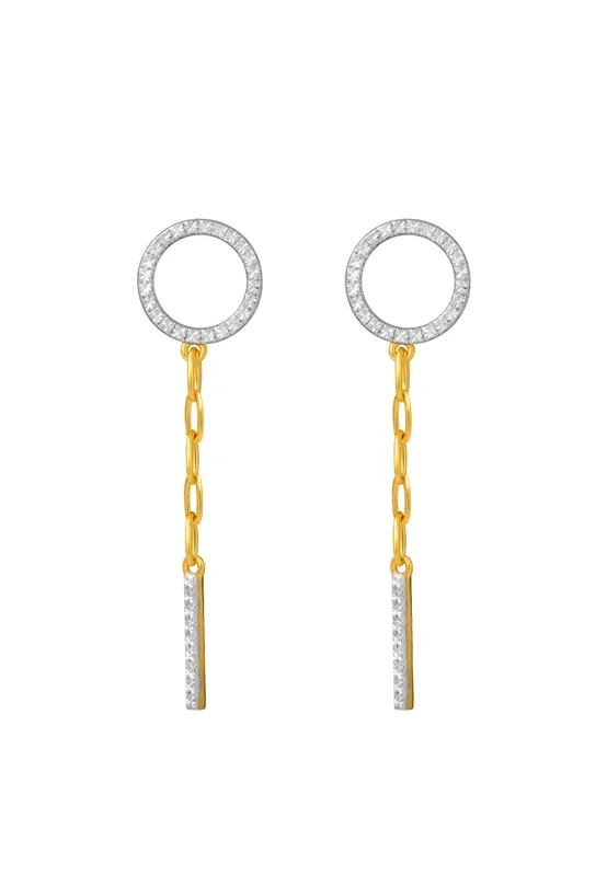 TOMEI Dual-Tone Circle & Bar Drop Earrings, Yellow Gold 916