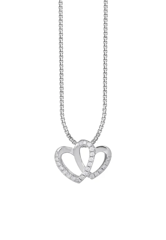TOMEI Dwi-Heart Diamond Pendant Set, White Gold 585