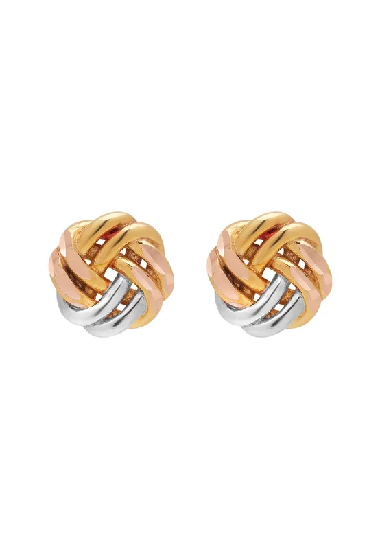 TOMEI Trio Tone Rounded Knot Earrings, Gold 585