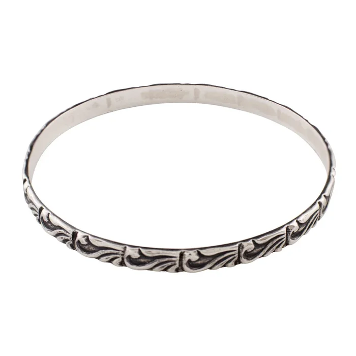 Tooled Sterling Bangle – Scroll Pattern