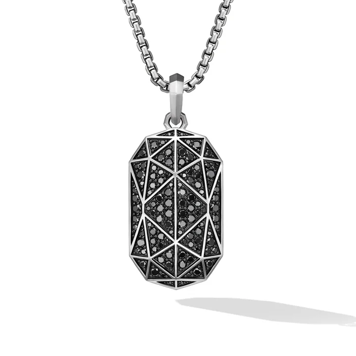 Torqued Faceted Amulet in Sterling Silver with Black Diamonds, 37mm