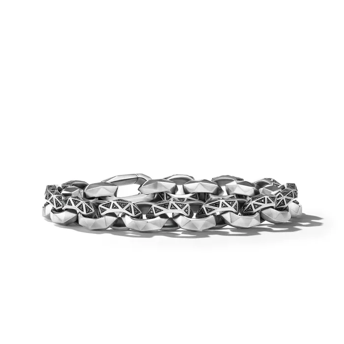 Torqued Faceted Link Bracelet in Sterling Silver with Black Diamonds, 11.6mm