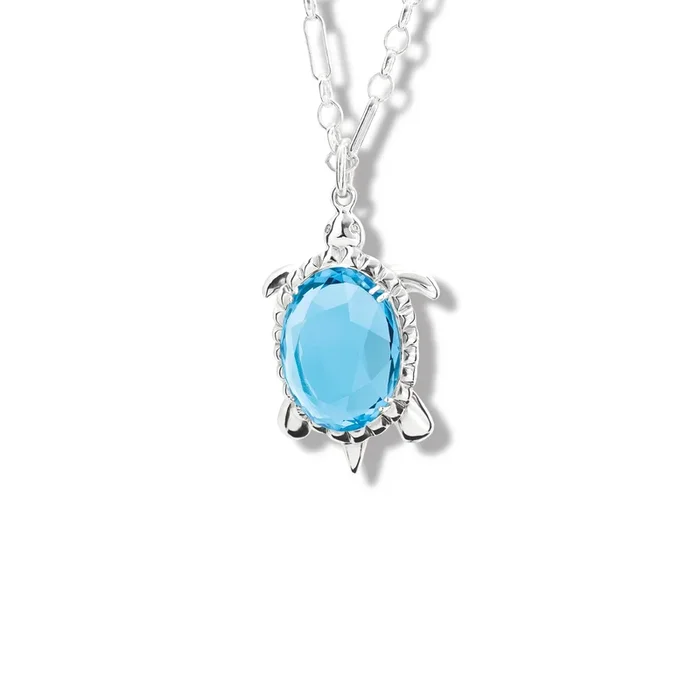 Tortuga Large Necklace Pendant Silver – Blue Topaz & Diamond