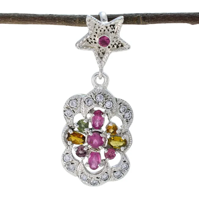 Tourmaline Classic African Sterling Silver multiple Greta Contemporary multicolor Pendant Jewellery